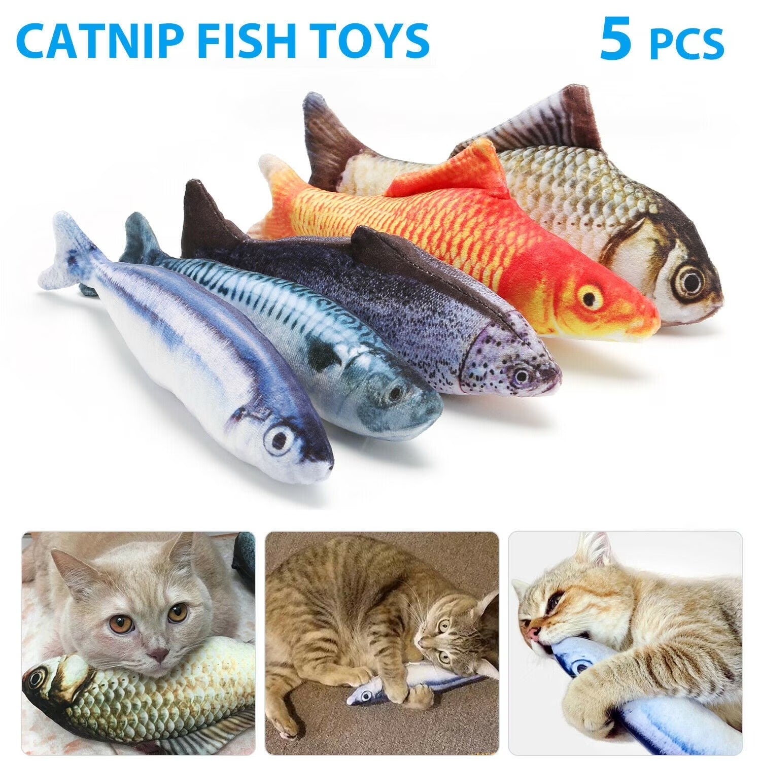 5-Pack Realistic Fish Cat Toys with Catnip, Interactive Plush Simulation Toys for Cats, Indoor Play, Exercise, and Mental Stimulation
