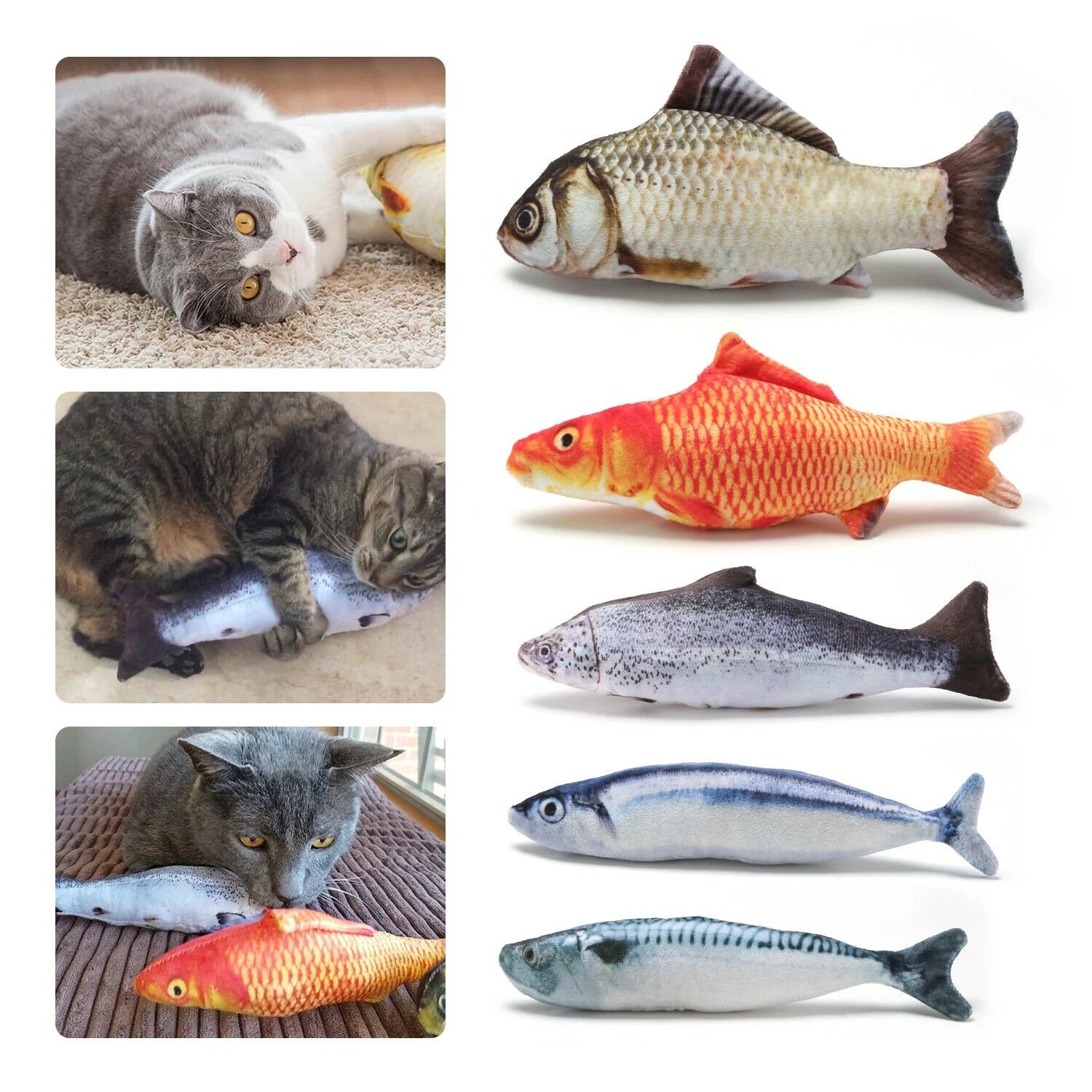 5-Pack Realistic Fish Cat Toys with Catnip, Interactive Plush Simulation Toys for Cats, Indoor Play, Exercise, and Mental Stimulation